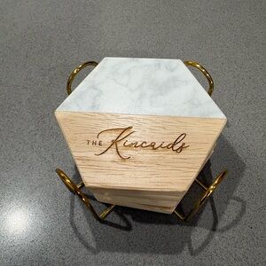Hexagonal Wooden Coasters with Gold Holder